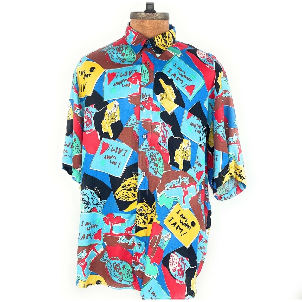 VTG FG Bodrer Boat Fish Shirt XL I Am What I Am Hawaiian Aloha Made in Italy